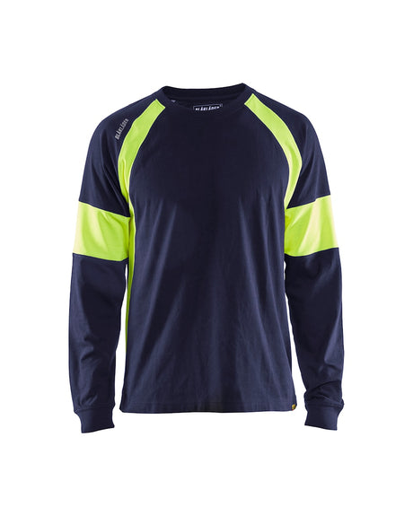 Blaklader Long Sleeved T-Shirt 3520 #colour_navy-blue-hi-vis-yellow