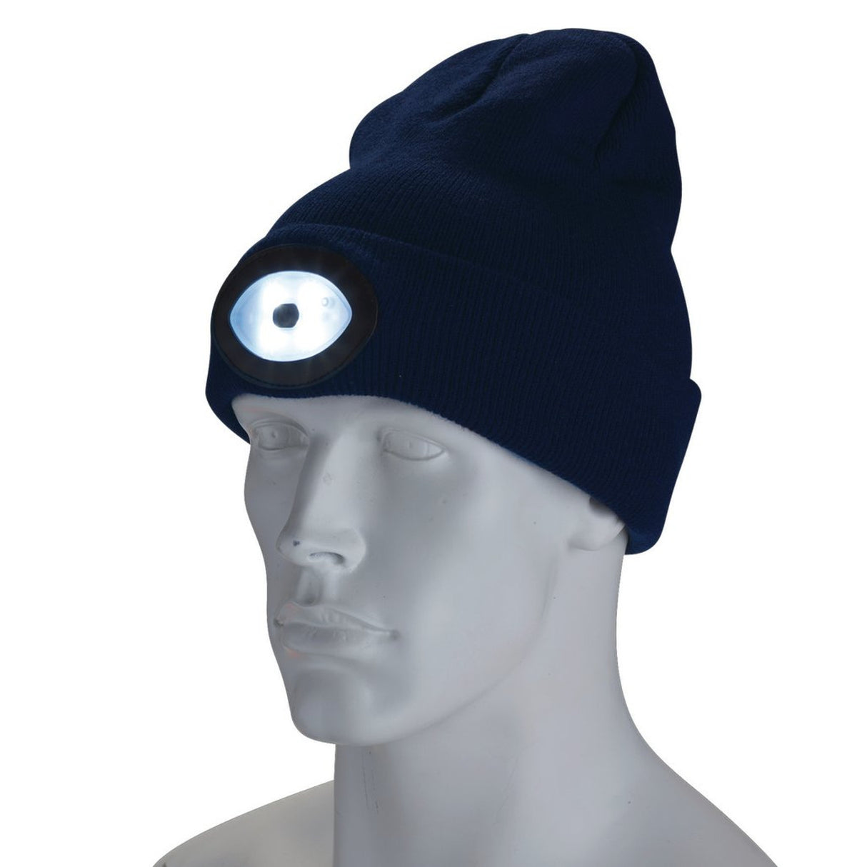 Draper Tools Beanie Hat With Rechargeable Torch, One Size, 1W, 100 Lumens, Navy Blue