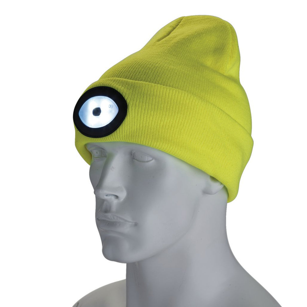 Draper Tools Beanie Hat With Rechargeable Torch, One Size, 1W, 100 Lumens, High-Vis Yellow