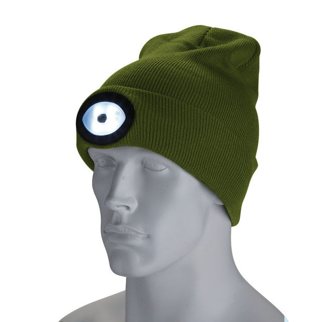 Draper Tools Beanie Hat With Rechargeable Torch, One Size, 1W, 100 Lumens, Green