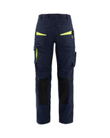 Blaklader Women's Service Trousers with Stretch 7195 #colour_dark-navy-blue-hi-vis-yellow