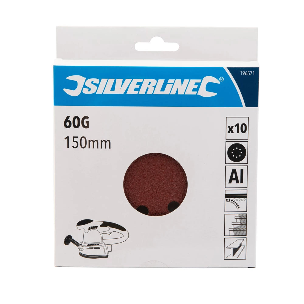 Silverline Hook & Loop Discs Punched 150mm 10Pk - 60 Grit