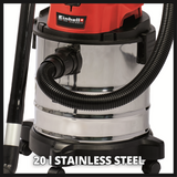 Einhell Power X-Change 18V 20 Litre Stainless Steel Wet & Dry Vac - Body Only