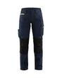 Blaklader Women's Service Trousers with Stretch 7195 #colour_dark-navy-blue-hi-vis-yellow