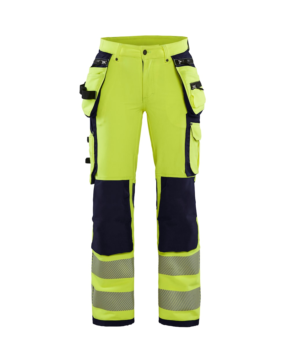 Blaklader Women's 4-Way-Stretch Hi-Vis Trousers 7197 #colour_hi-vis-yellow-navy-blue