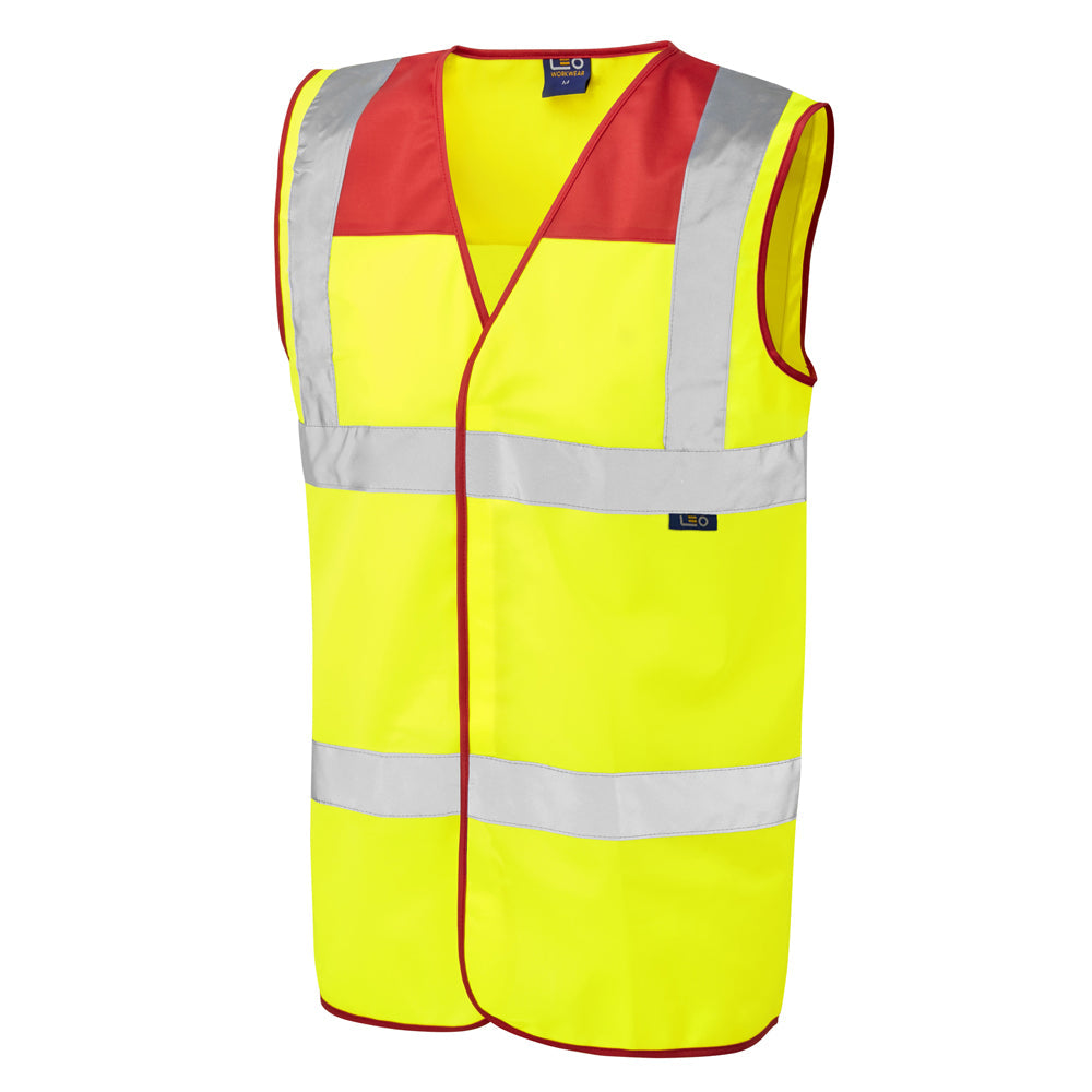 Leo Workwear BRADWORTHY Leo EcoViz Red Yoke Waistcoat