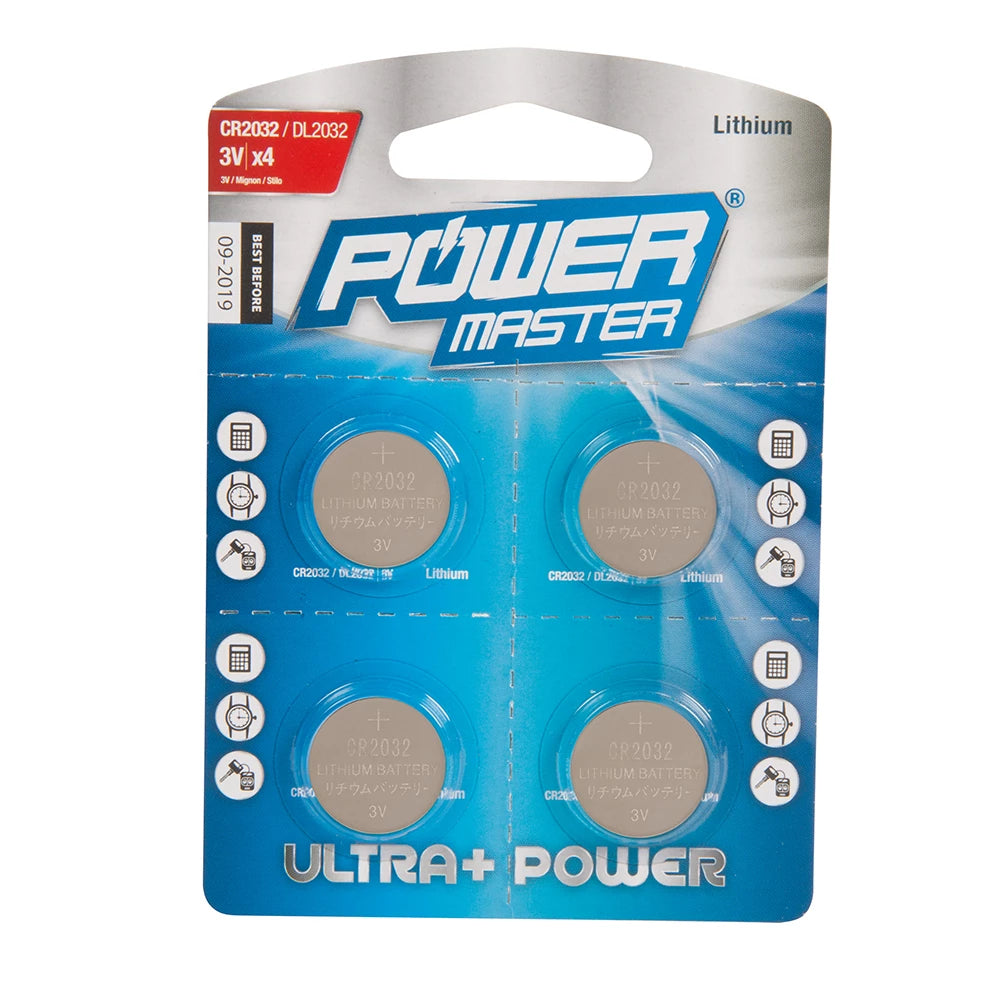 Powermaster Lithium Button Cell Battery Cr2032 4Pk