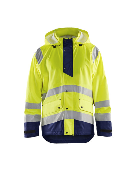 Blaklader Rain Jacket Hi-Vis Level 1 4323 #colour_hi-vis-yellow-navy-blue