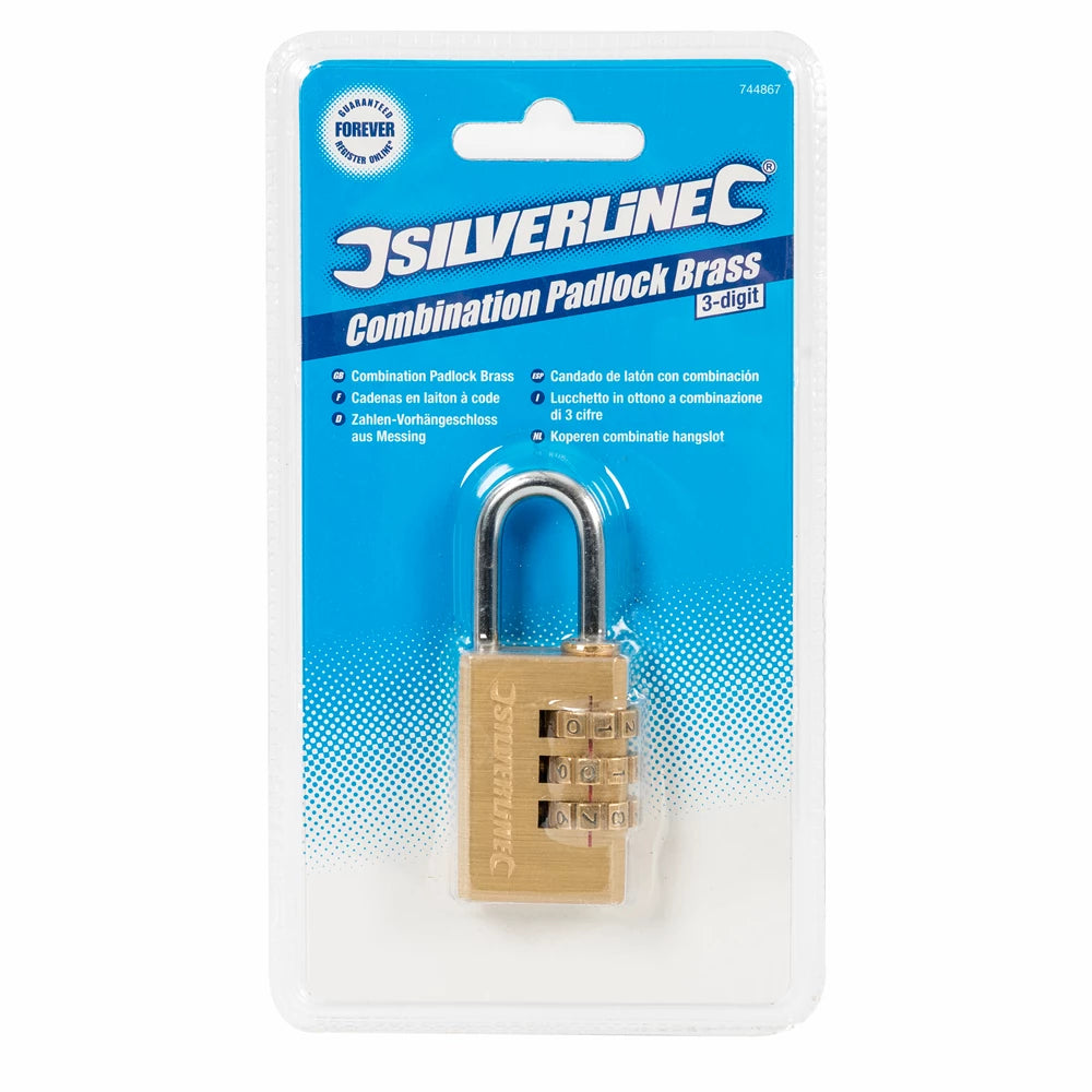 Silverline Combination Padlock Brass 3-Digit