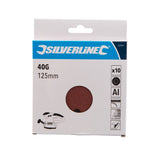 Silverline Hook & Loop Discs Punched 125mm 10Pk - 40 Grit