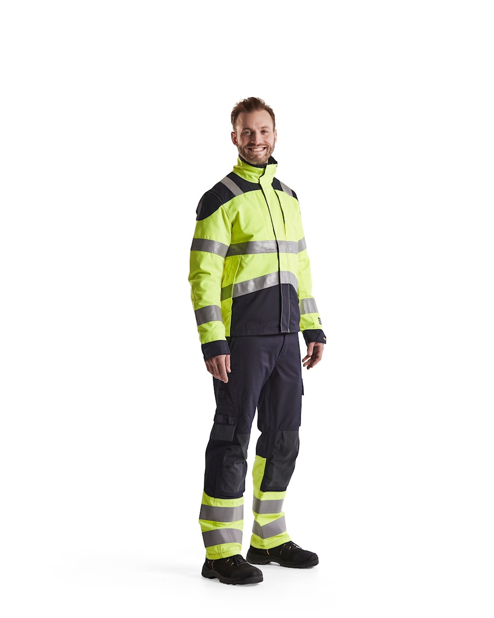 Blaklader Multinorm Inherent Trousers 1488 #colour_navy-blue-hi-vis-yellow