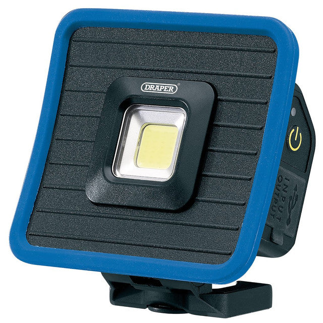 Draper Tools Cob Led Rechargeable Mini Flood Light And Power Bank With Magnetic Base And Hanging Hook, 10W, 1000 Lumens, Blue, Usb-C Cable Supplied