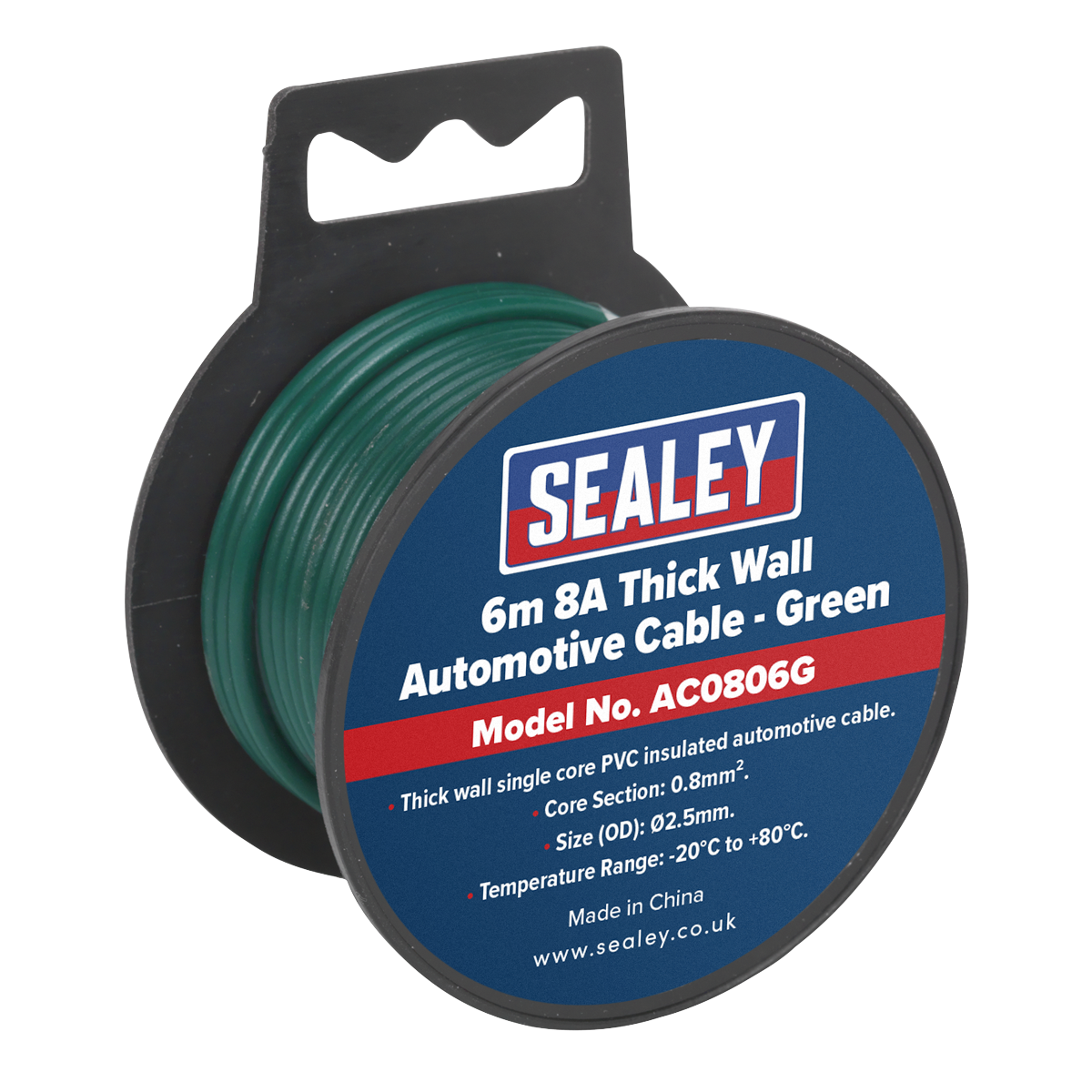 Sealey Automotive Cable Thick Wall 8A 6m Green