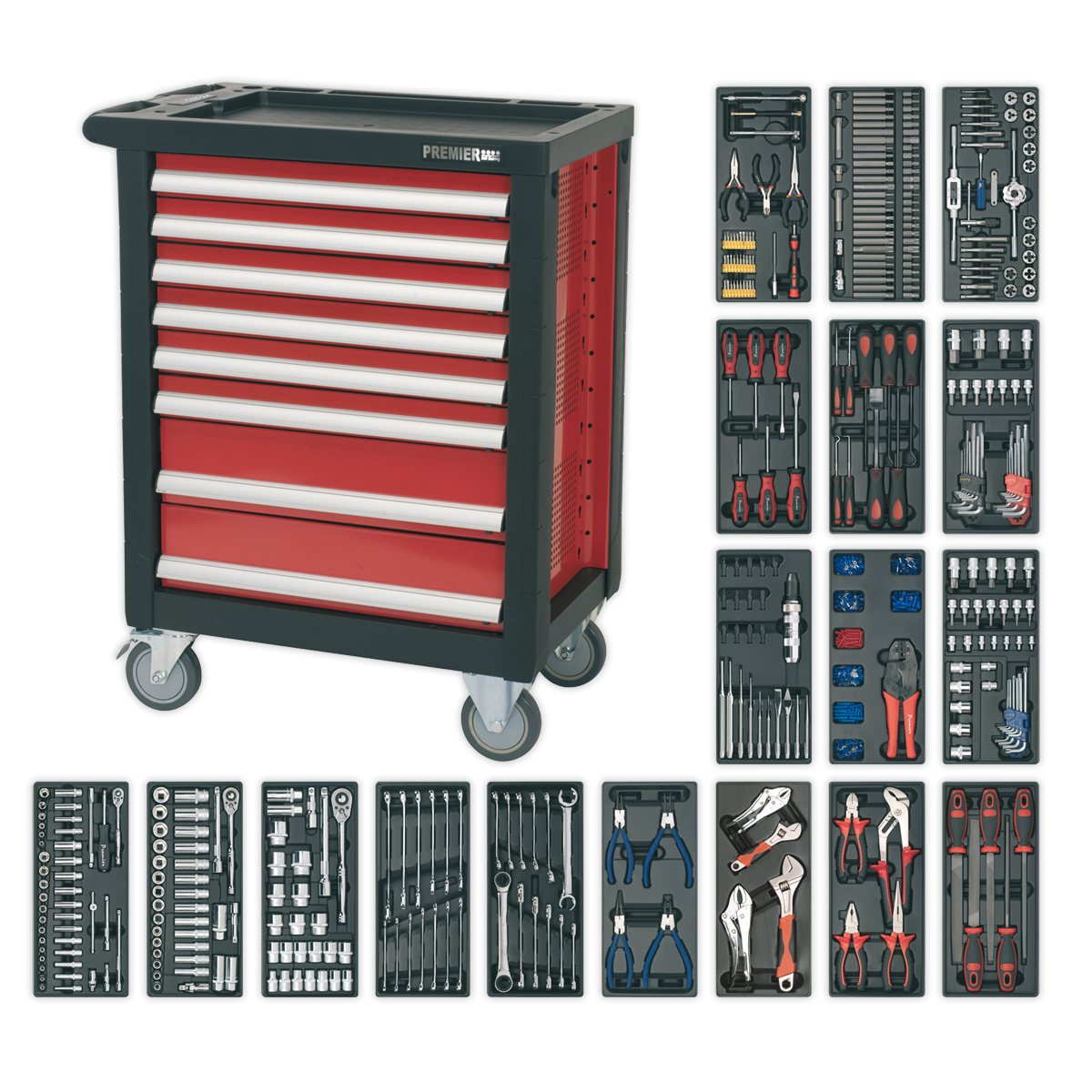 Sealey Rollcab 8 Drawer with Ball-Bearing Slides & 707pc Tool Kit