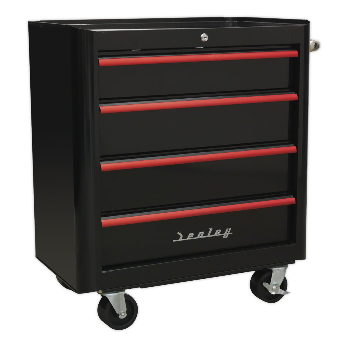 Sealey Rollcab 4 Drawer Retro Style- Black with Red Anodised Drawer Pulls