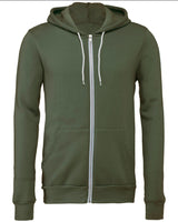 Bella Canvas Unisex Polycotton Fleece Full-Zip Hoodie - Military Green