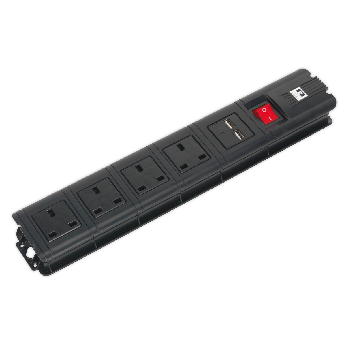 Sealey Extension Cable 2.6m 4 x 230V + 2 x USB Sockets - Black