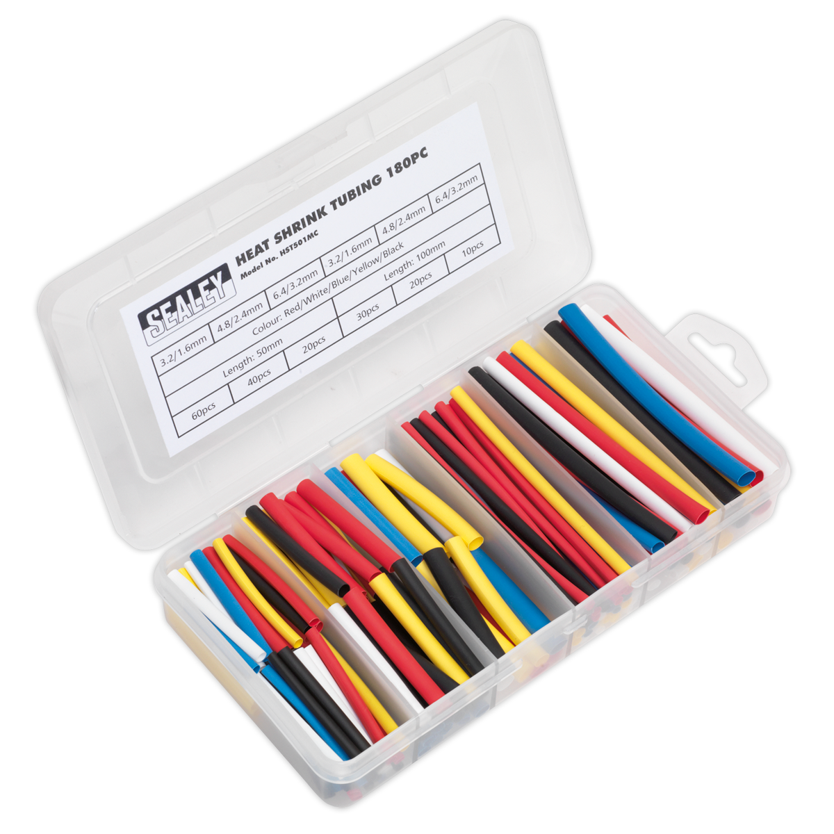 Sealey Heat Shrink Tubing Assortment 180pc 50 & 100mm Mixed Colours