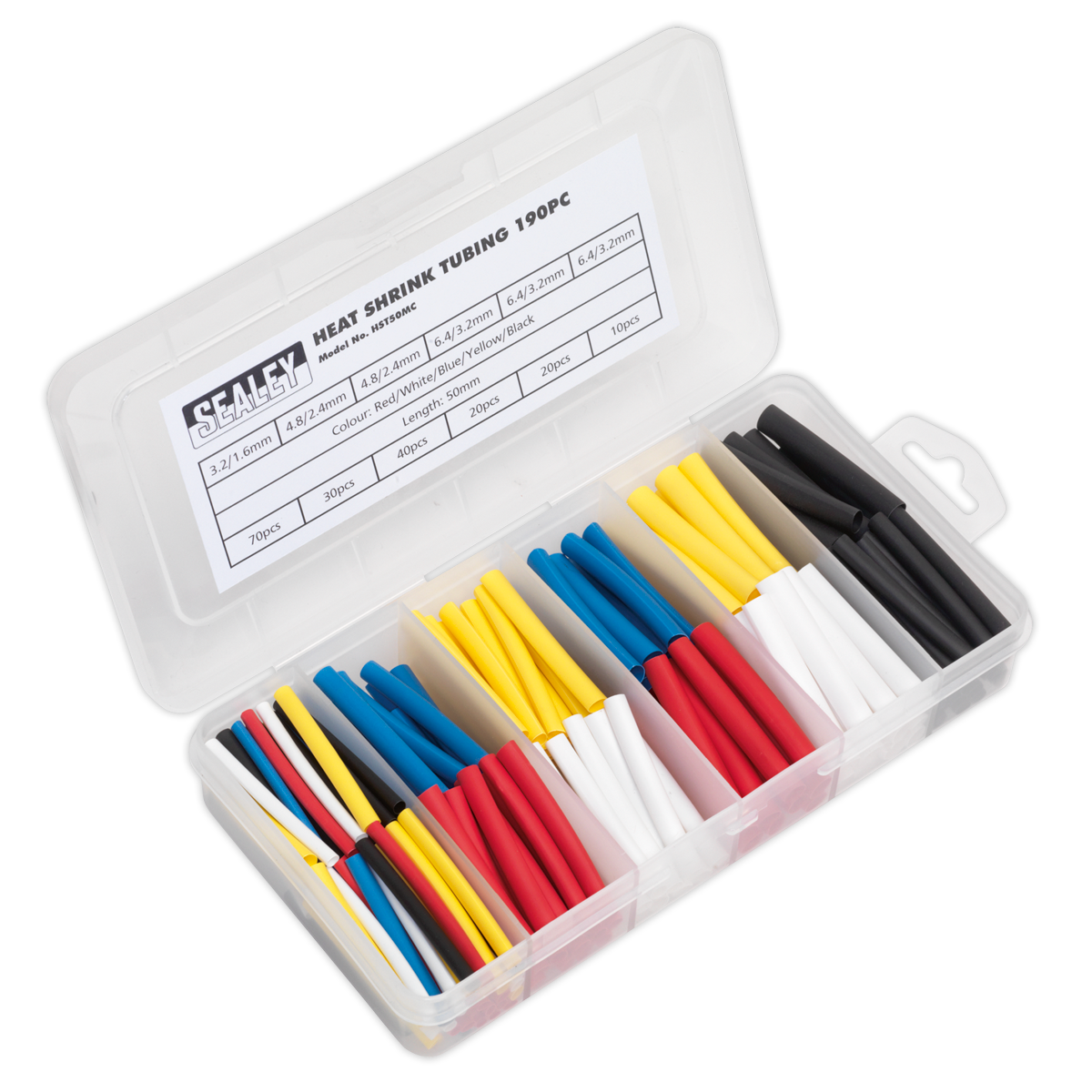 Sealey Heat Shrink Tubing Assortment 190pc 50mm Mixed Colours