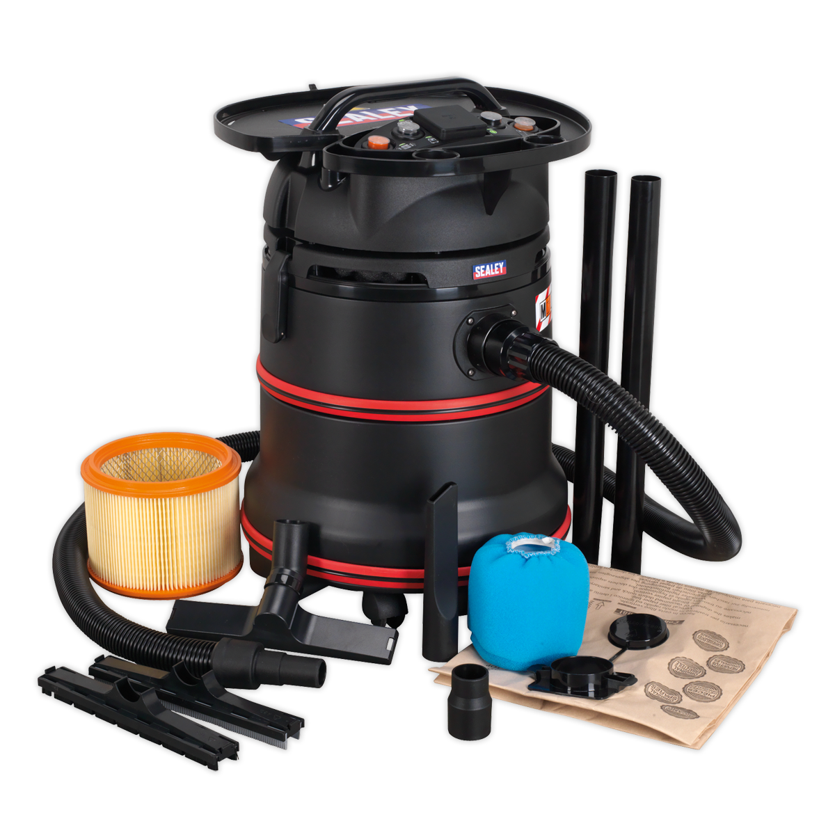 Sealey Vacuum Cleaner Industrial Wet/Dry 35L 1200W/230V Plastic Drum M Class Filtration Self-Clean Filter