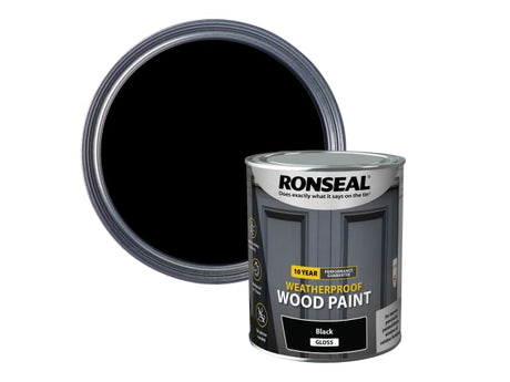 Ronseal 10 Year Weatherproof Wood Paint Black Gloss 750ml