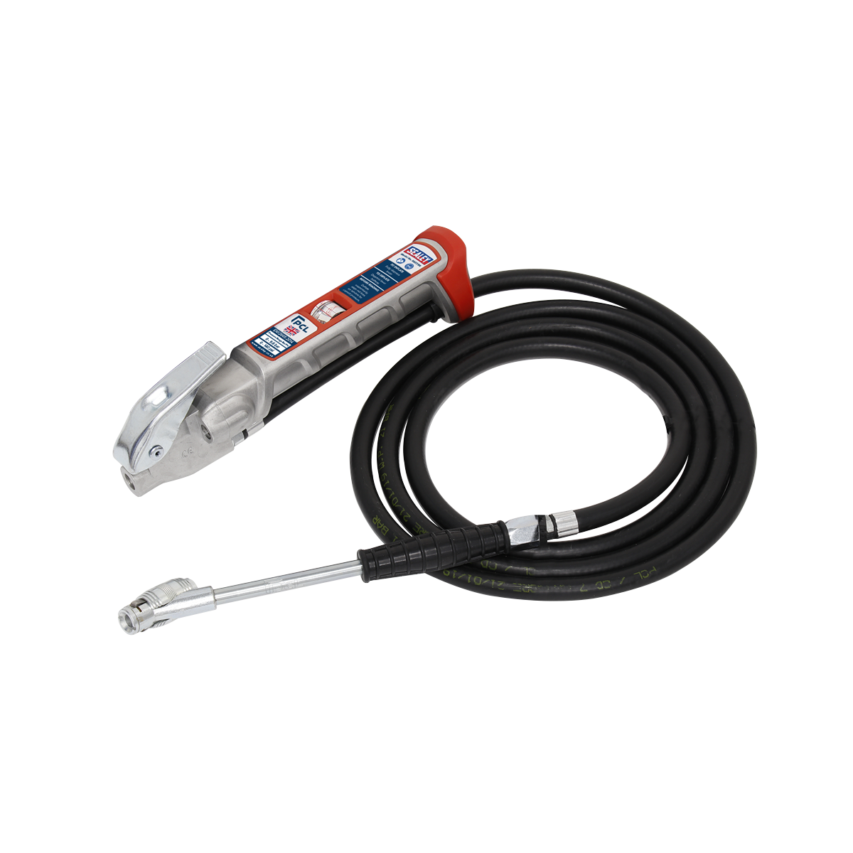 Sealey Tyre Inflator 2.5m Hose with Twin Clip-On Connector