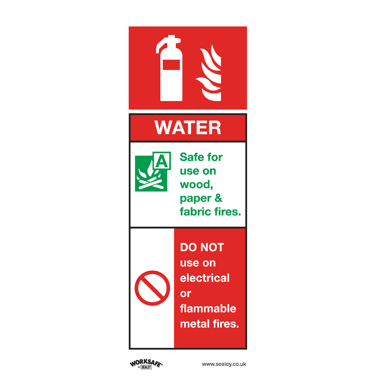 Sealey Safe Conditions Safety Sign - Water Fire Extinguisher - Self-Adhesive Vinyl - Pack of 10