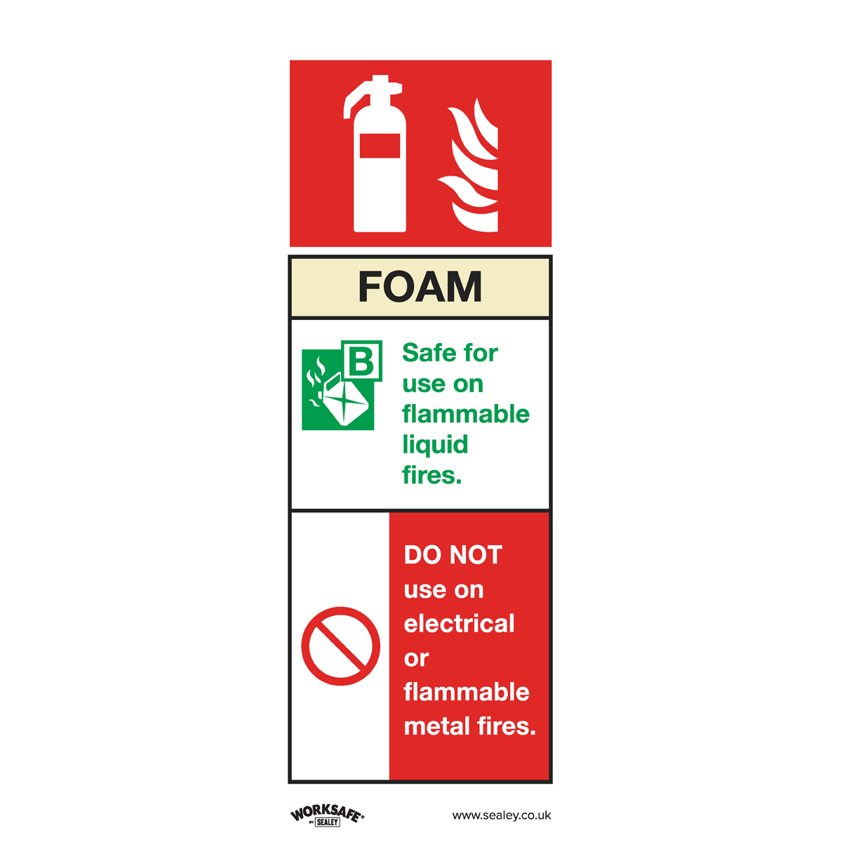 Sealey Safe Conditions Safety Sign - Foam Fire Extinguisher - Self-Adhesive Vinyl - Pack of 10