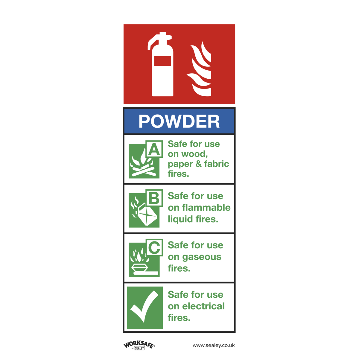 Sealey Safe Conditions Safety Sign - Powder Fire Extinguisher - Self-Adhesive Vinyl - Pack of 10
