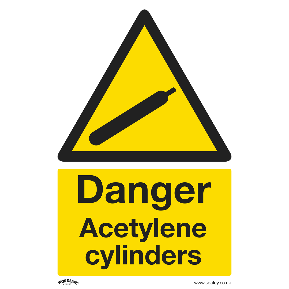 Sealey Warning Safety Sign - Danger Acetylene Cylinders - Self-Adhesive Vinyl