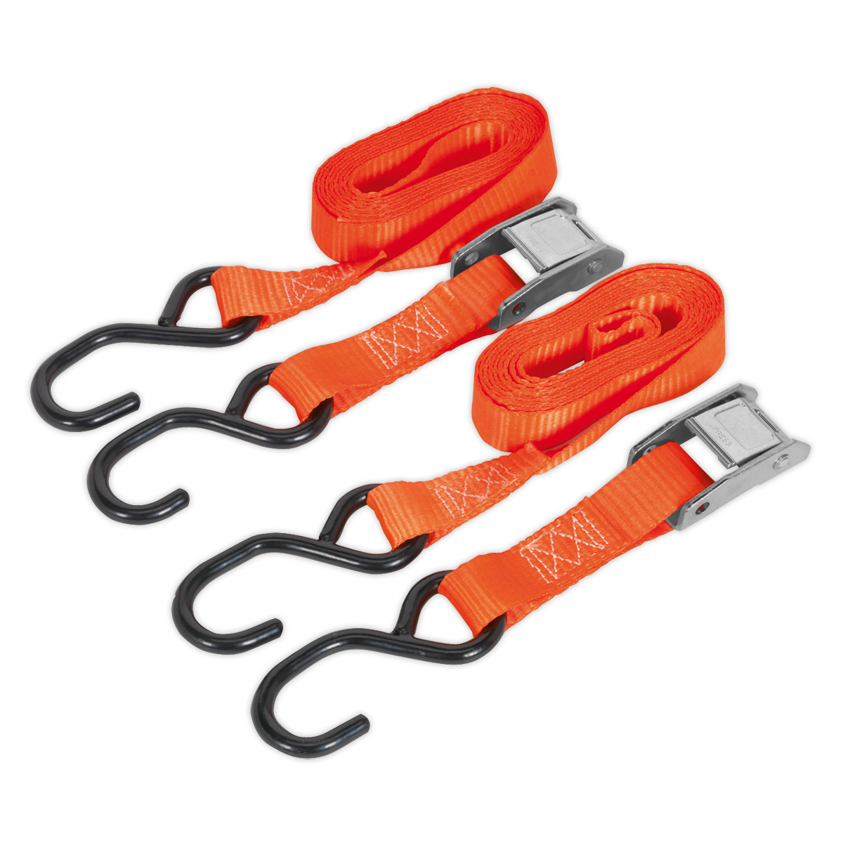 Sealey Cam Buckle Strap 25mm x 2.5m Polyester Webbing with S-Hooks 500kg Breaking Strength