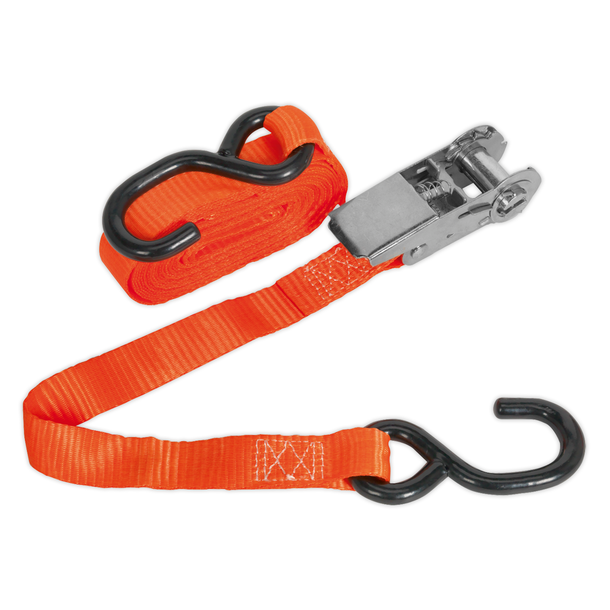 Sealey Ratchet Strap 25mm x 4.5m Polyester Webbing with S-Hook 800kg Breaking Strength