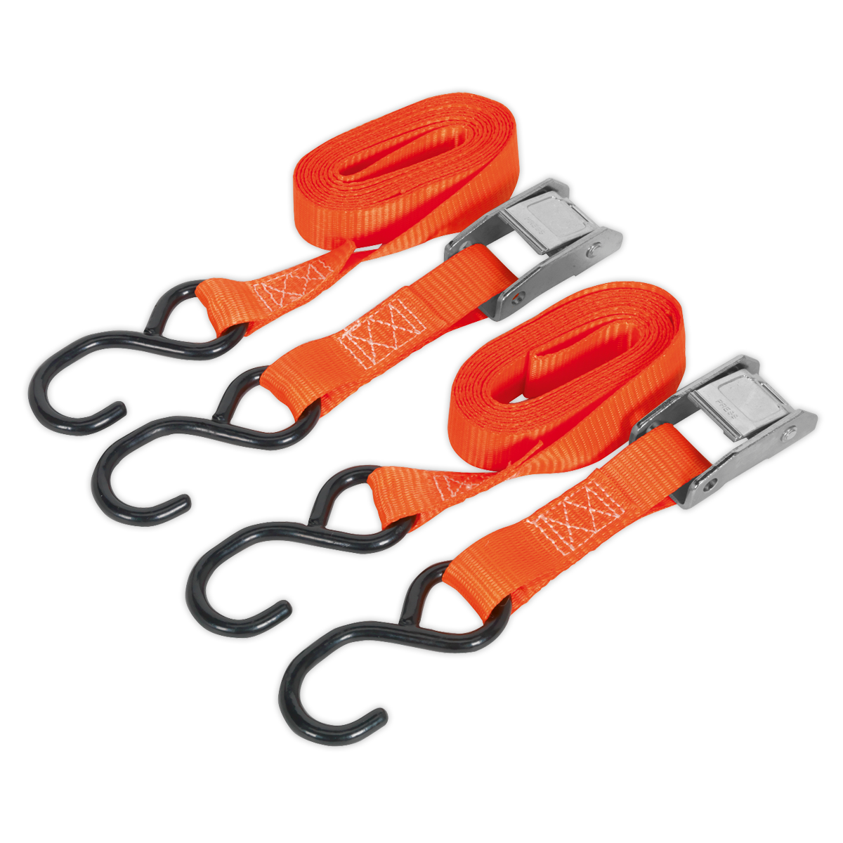 Sealey Cam Buckle Strap 25mm x 2.5m Polyester Webbing with S-Hooks 250kg Breaking Strength