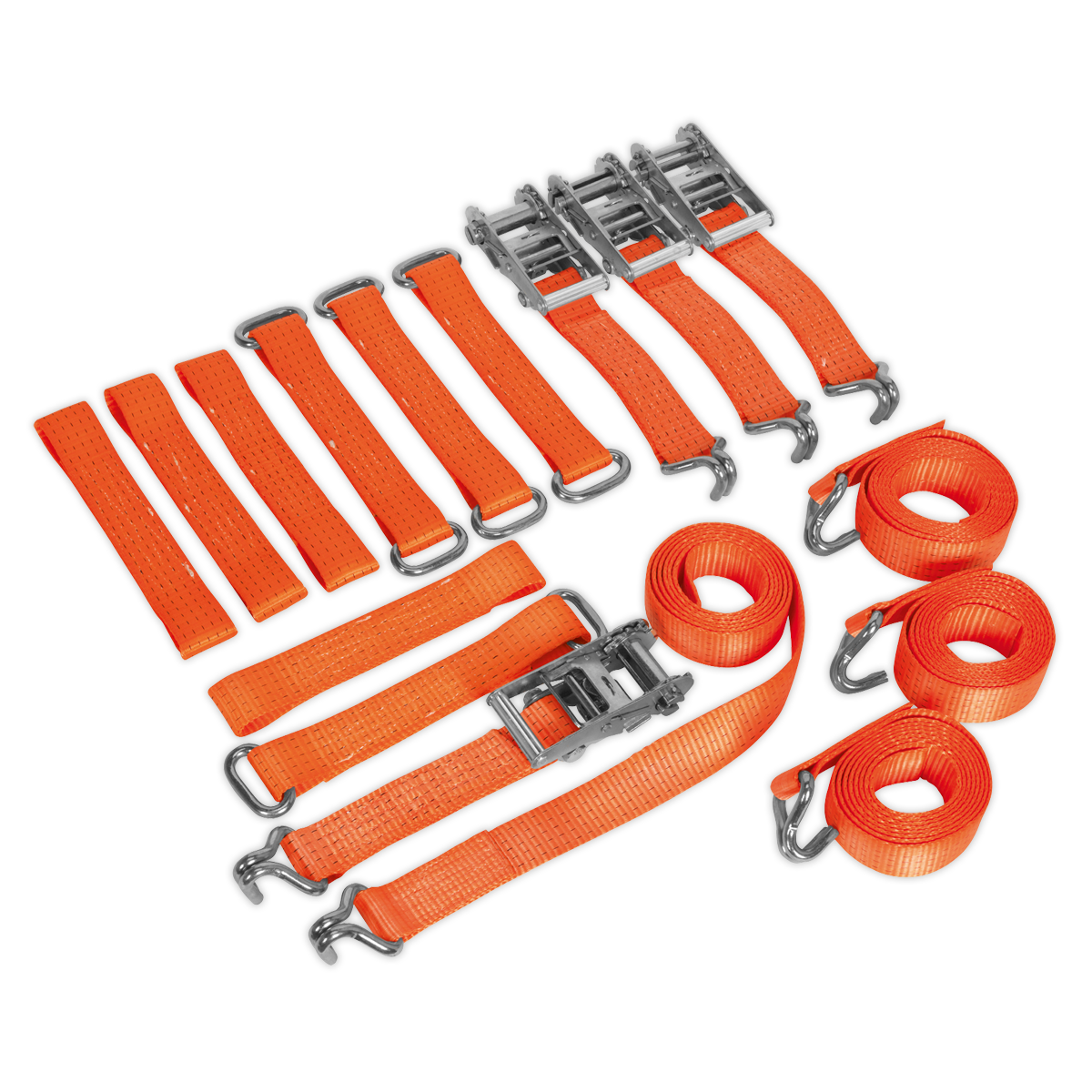 Sealey Car Transporter Ratchet Strap Alloy/Steel Wheel Kit 4pc 50mm x 3m 4500kg Breaking Strength