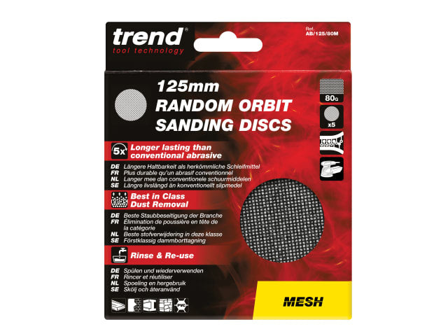 Trend Mesh Random Orbital Sanding Disc 125mm x 80G (Pack 5)