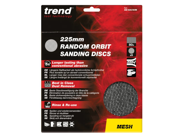 Trend Mesh Random Orbital Sanding Disc 225mm x 80G (Pack 5)