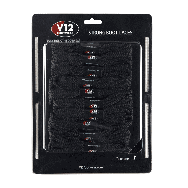 V12 Footwear Extra Tough Black 140Cm Lace Card (10Pk)