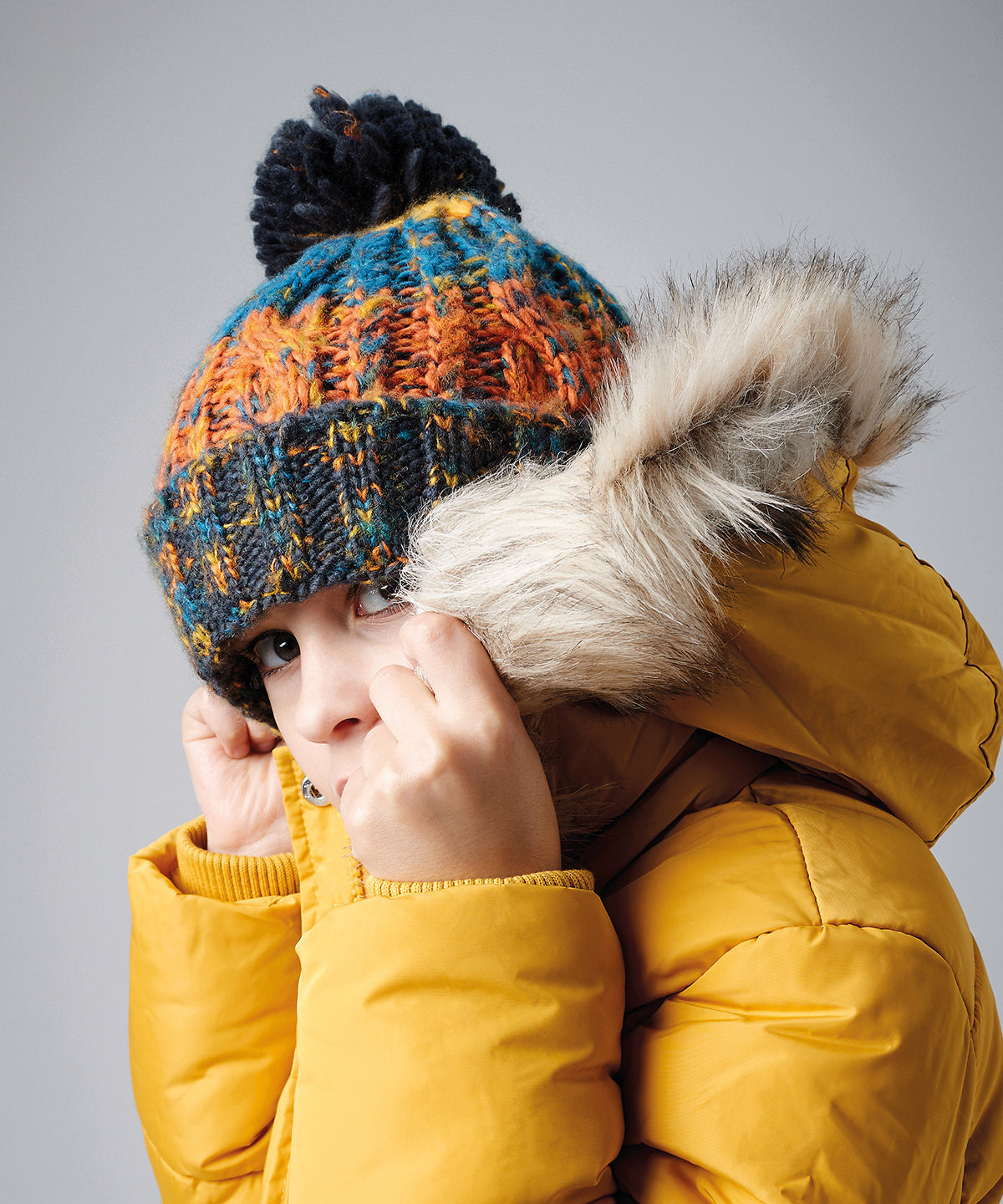 Beechfield Junior Corkscrew Pom Pom Beanie