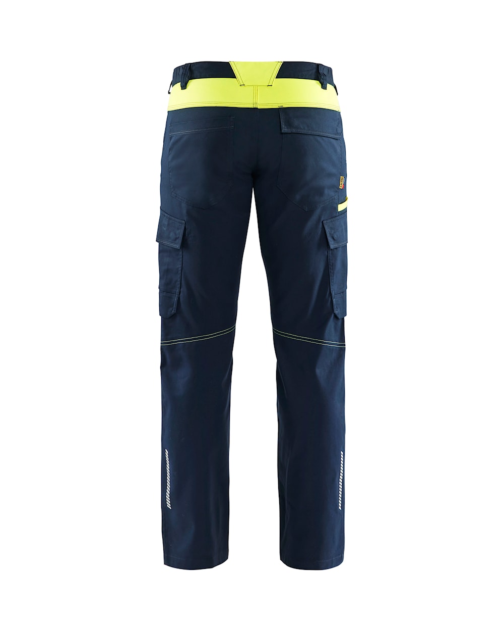 Blaklader Industry Trousers Stretch with Knee Pad Pockets 1448 #colour_dark-navy-blue-hi-vis-yellow