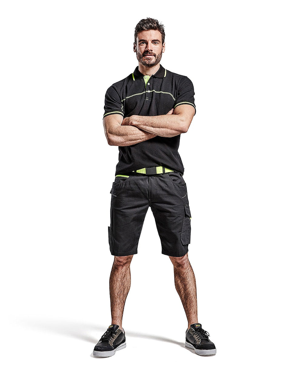 Blaklader Service Shorts 1499 #colour_black-hi-vis-yellow