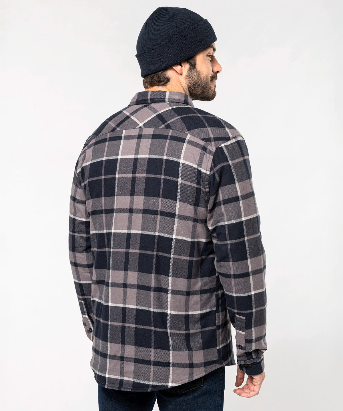 Kariban Sherpa-Lined Checked Shirt Jacket