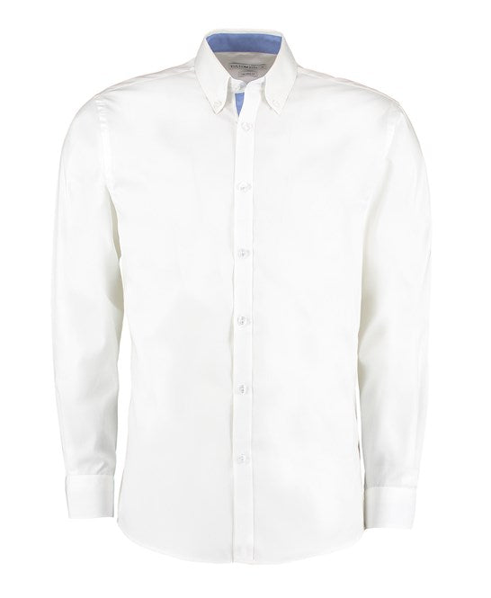 Kustom Kit Contrast Premium Oxford Shirt (Button-Down Collar) Long-Sleeved (Tailored Fit)