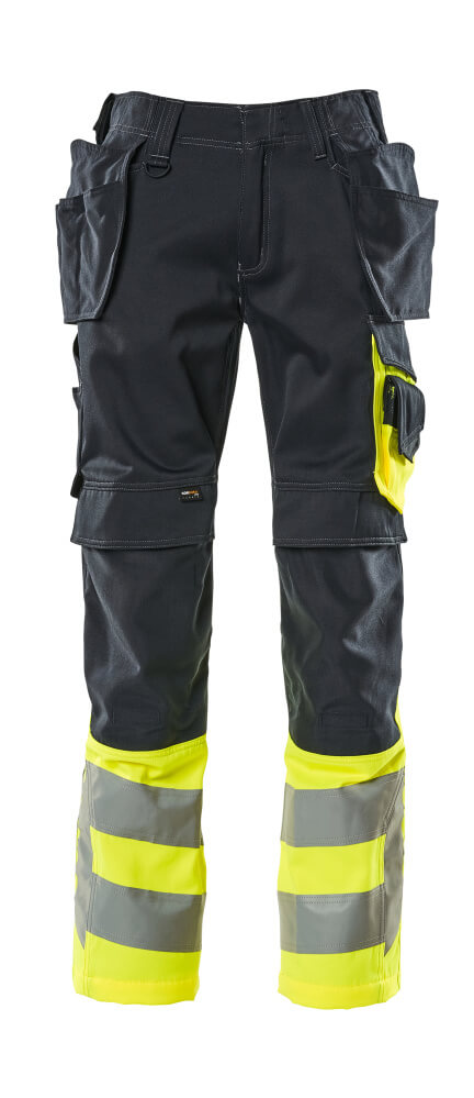 Mascot Safe Supreme Trousers with Holster Pockets #colour_dark-navy-hi-vis-yellow