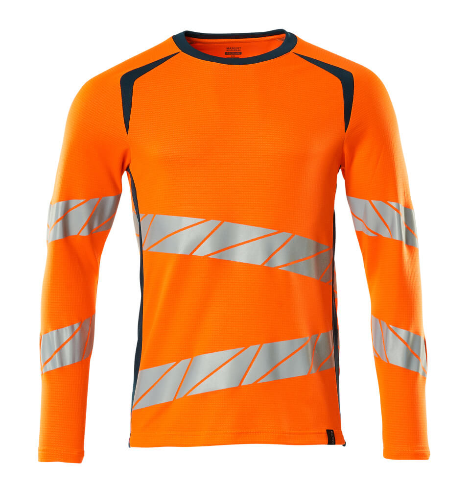 Mascot Accelerate Safe Modern Fit Long-Sleeved T-shirt #colour_hi-vis-orange-dark-petroleum