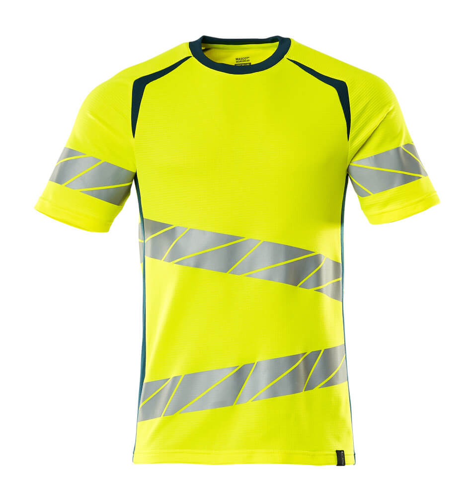 Mascot Accelerate Safe Modern Fit T-shirt #colour_hi-vis-yellow-dark-petroleum