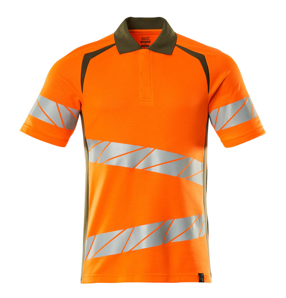 Mascot Accelerate Safe Modern Fit Polo Shirt #colour_hi-vis-orange-moss-green
