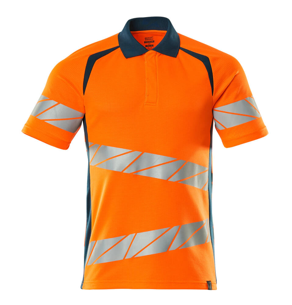 Mascot Accelerate Safe Modern Fit Polo Shirt #colour_hi-vis-orange-dark-petroleum
