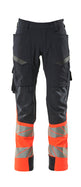 Mascot Accelerate Safe Ultimate Stretch Trousers with Thigh Pockets - Dark Navy/Hi-Vis Red #colour_dark-navy-hi-vis-red