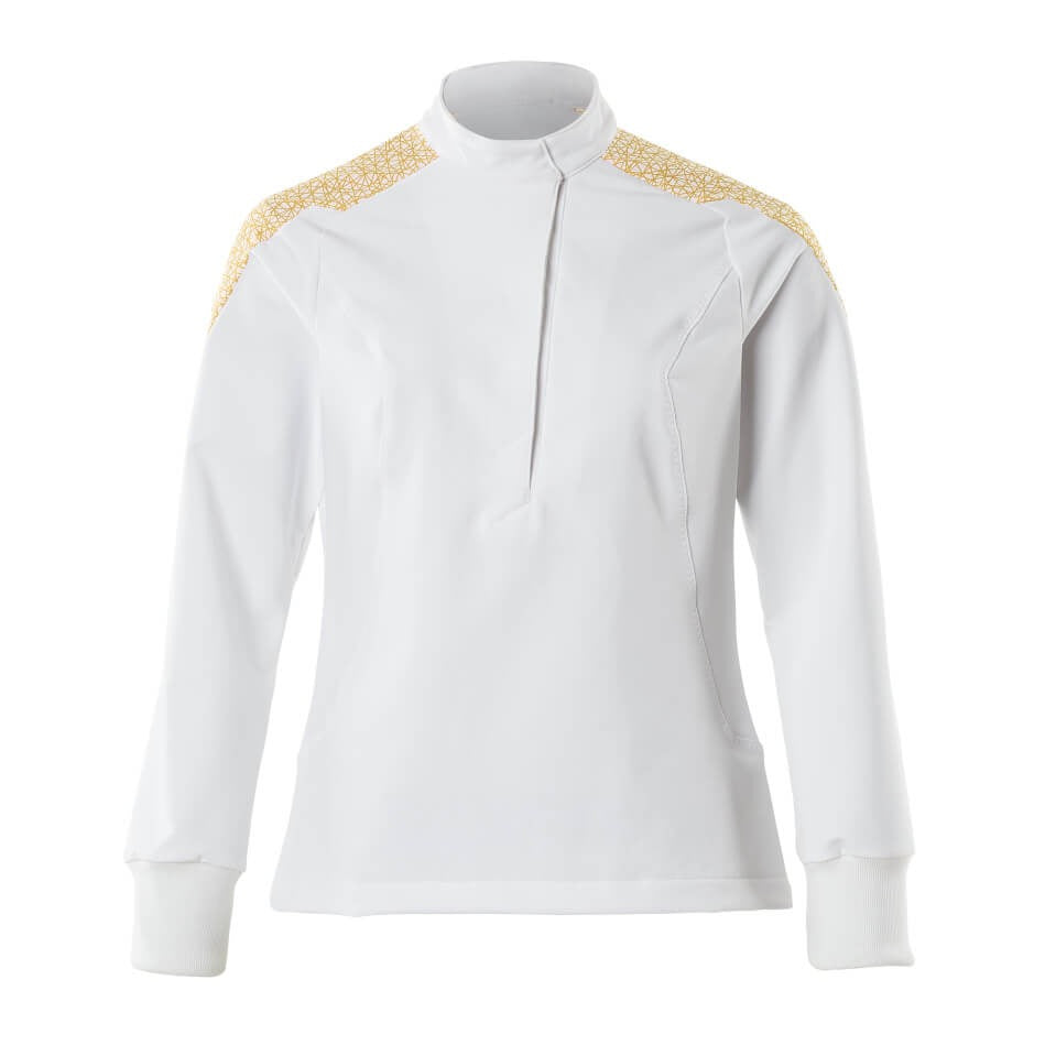 Mascot Food & Care Ladies Fit Ultimate Stretch Smock #colour_white-curry-gold