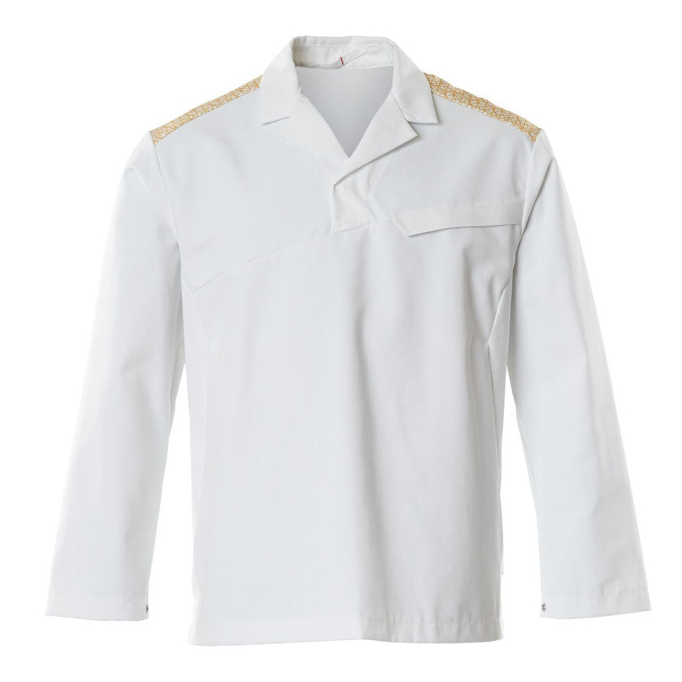 Mascot Food & Care Smock #colour_white-curry-gold